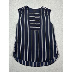 J.Crew Tank Top Women's Size 8 Navy and Tan Striped Drapey Keyhole Lightweight